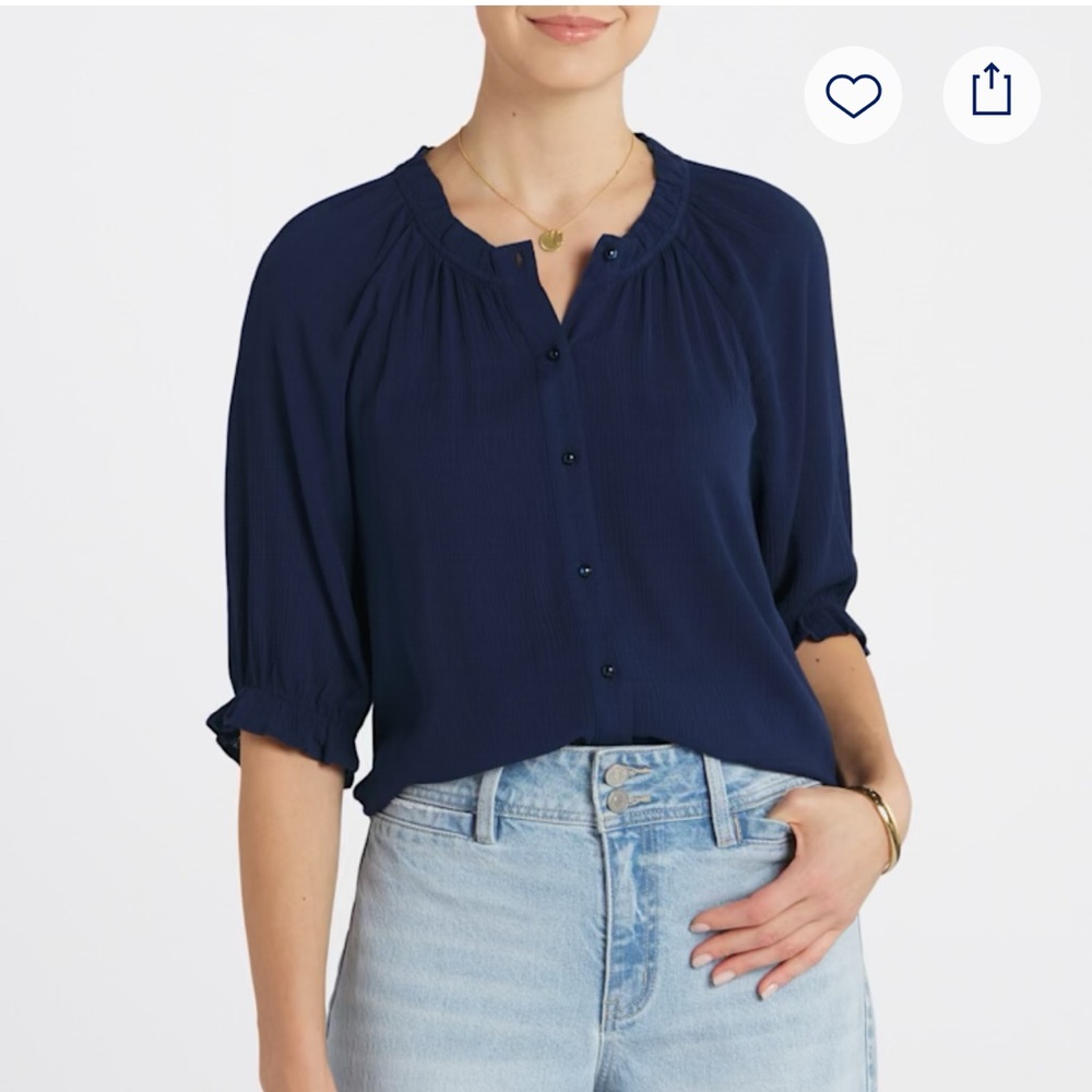 Bobeau Navy Button-Down Blouse-NWTO Size XL
